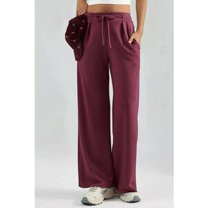Pantaloni dama - Palazzo Plisati - rosu - Visiniu imagine