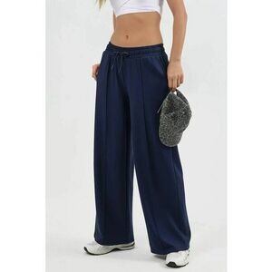 Pantaloni dama - talie elastica - bleumarin - textil - Albastru marin imagine