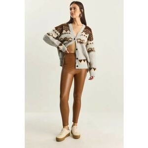 Pantaloni skinny piele - maro camel - textil - Maro deschis imagine