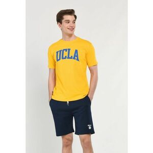 Tricou regular fit cu decolteu la baza gatului si imprimeu logo - Galben imagine