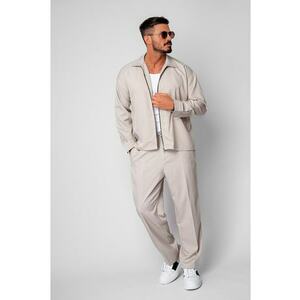 Set Jacheta cu fermoar si pantalon lung Cream 19783 - Crem imagine