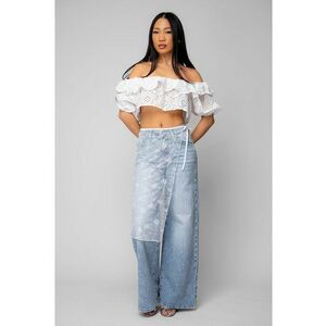 Blugi lungi elastici cu aplicatie din dantela Light Blue 20116 - Albastru deschis imagine