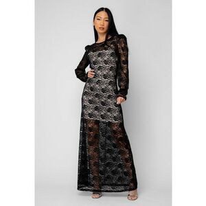 Rochie cu maneca lunga din dantela Black 20078 - Negru imagine