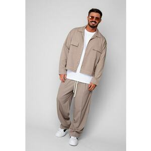 Set Jacheta cu buzunare si pantalon lung Beige 19801 - Bej imagine