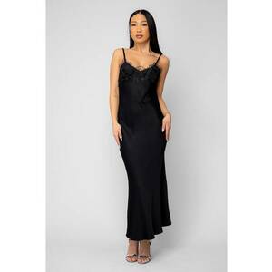 Rochie lunga cu bretele si dantela Black 20060 - Negru imagine