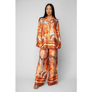Set Shells Camasa si pantalon lung din mix matase Orange 20056 - Portocaliu imagine