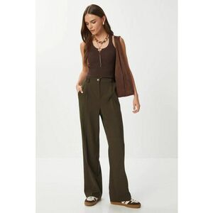 Pantaloni dama - Happiness Istanbul - plisati - verde kaki - textil - Kaki imagine