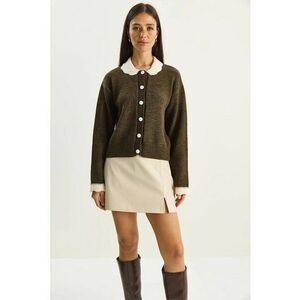 Pulover dama - cardigan tricotat cu nervuri groase - inchidere cu nasturi - Maro inchis imagine