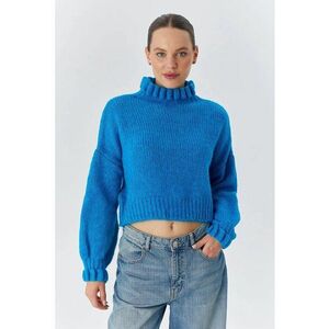 Pulover scurt - Tricot - Guler inalt - Albastru imagine
