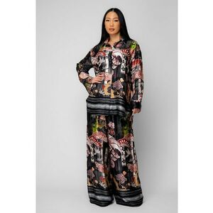 Set Shells Camasa si pantalon lung din mix matase Black 20059 - Negru imagine