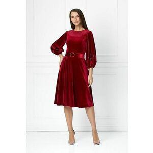 Rochie midi cu aspect de catifea si insertii stralucitoare Feodora - Rosu inchis imagine