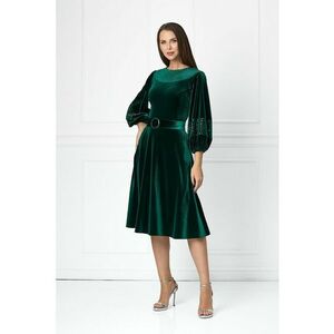 Rochie midi cu aspect de catifea si insertii stralucitoare Feodora - Verde inchis imagine