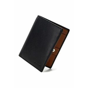 Portofel modern slim vertical barbati - protectie RFID - piele naturala premium - Negru imagine