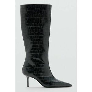 Cizme lungi stiletto cu model piele de reptila - Negru imagine
