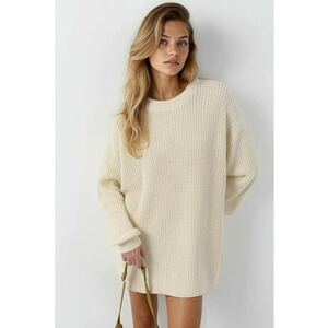 Pulover dama - tricotat - supradimensionat - crem - tricot - One Size imagine