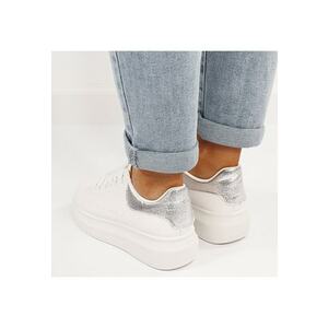 Sneakers albi/argintii cu talpa groasa - Alb imagine