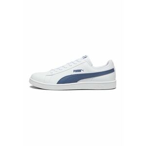 Pantofi sport de piele ecologica cu talpa plata - Alb/Albastru imagine