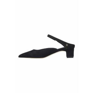 Pantofi de piele intoarsa cu varf ascutit si toc masiv - Negru imagine