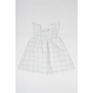 Rochie din amestec de in cu model in carouri - Alb/Grej imagine