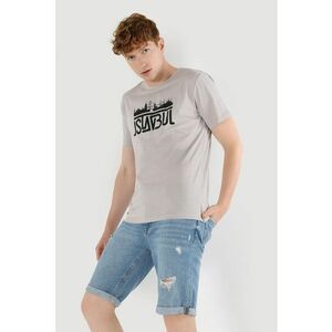 Tricou de bumbac cu imprimeu grafic si text - Negru/Gri imagine