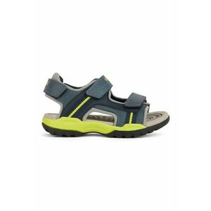 Sandale de piele ecologica cu banda velcro - Albastru prafuit/Verde lime imagine