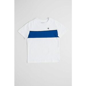 Tricou de bumbac cu decolteu la baza gatului - Alb/Albastru royal imagine