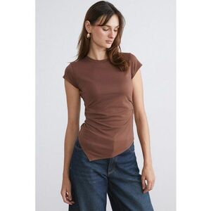 Tricou uni cu croiala asimetrica - Maro cognac imagine