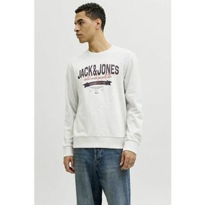 Bluza de trening cu decolteu la baza gatului si imprimeu grafic - Gri deschis melange imagine