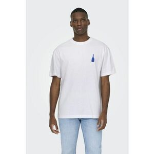 Tricou de bumbac organic cu imprimeu grafic si text - Alb/Albastru imagine