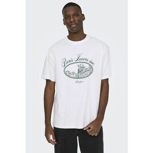 Tricou de bumbac organic cu imprimeu grafic si text - Verde/Alb optic imagine