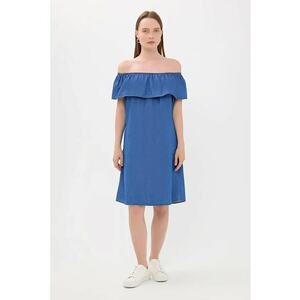 Rochie midi - denim - volane - albastra imagine