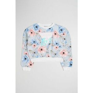Bluza de trening cu imprimeu floral - mansete elastice si terminatie - Albastru deschis imagine