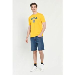 Tricou regular fit - decolteu la baza gatului - imprimeu cu logo - Galben - GAYLEY - Galben imagine