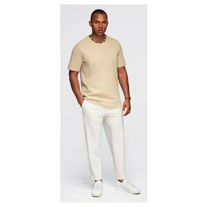 Tricou cu textura tip waffle si decolteu rotund OM-TSCT-0197 - Maro camel imagine