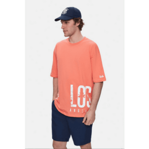 Tricou regular fit - decolteu la baza gatului - imprimeu cu logo - Roz - IGNISO - Roz imagine