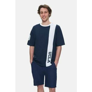 Tricou regular fit - decolteu la baza gatului - imprimeu cu logo - Bleumarin - KEITH - Bleumarin imagine