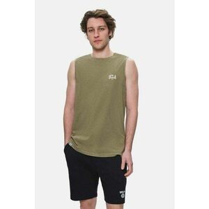 Maiou regular fit - decolteu la baza gatului - imprimeu cu logo - Verde imagine