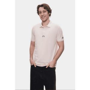 Tricou regular fit - decolteu la baza gatului - imprimeu cu logo - Roz - QUINTON - Roz imagine