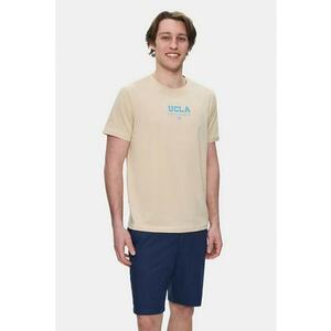 Tricou regular fit - decolteu la baza gatului - imprimeu cu logo - Bej - SHERMAN - Bej imagine