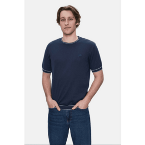 Tricou regular fit cu decolteu la baza gatului Fared - Bleumarin imagine