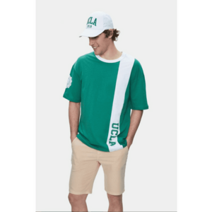 Tricou regular fit - decolteu la baza gatului - imprimeu cu logo - Verde - KEITH - Verde imagine