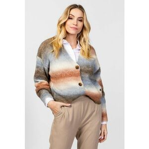 Cardigan cu model tie-dye si decolteu in V - Gri melange/Portocaliu deschis imagine