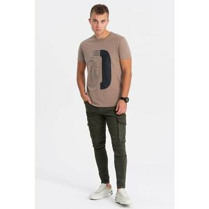 Tricou de bumbac cu logo supradimensionat - Maro inchis/Negru imagine