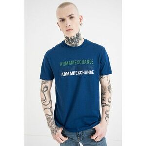 Tricou de bumbac cu logo - Negru/Albastru imagine