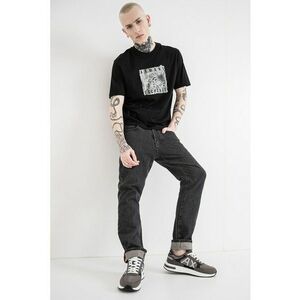 Tricou cu logo si decolteu la baza gatului - Negru/Gri deschis imagine