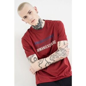 Tricou de bumbac cu logo - Rosu inchis/Albastru imagine