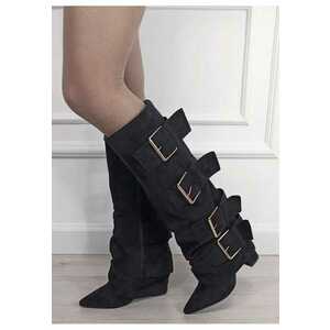 Cizme negre elegante cu toc comod 7677A-1 19 18924 - Negru imagine