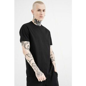 Tricou de bumbac cu decolteu la baza gatului - Negru imagine
