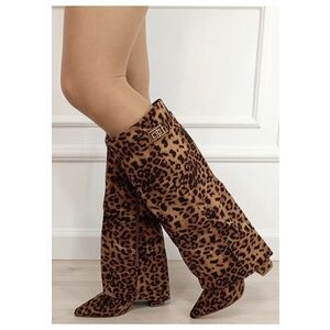 Cizme leopard print elegante cu toc comod 9501A 113 18912 - Maro imagine