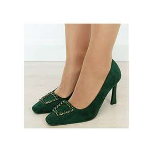 Pantofi verzi cu toc comod si brosa 1748 03 18876 - Verde imagine